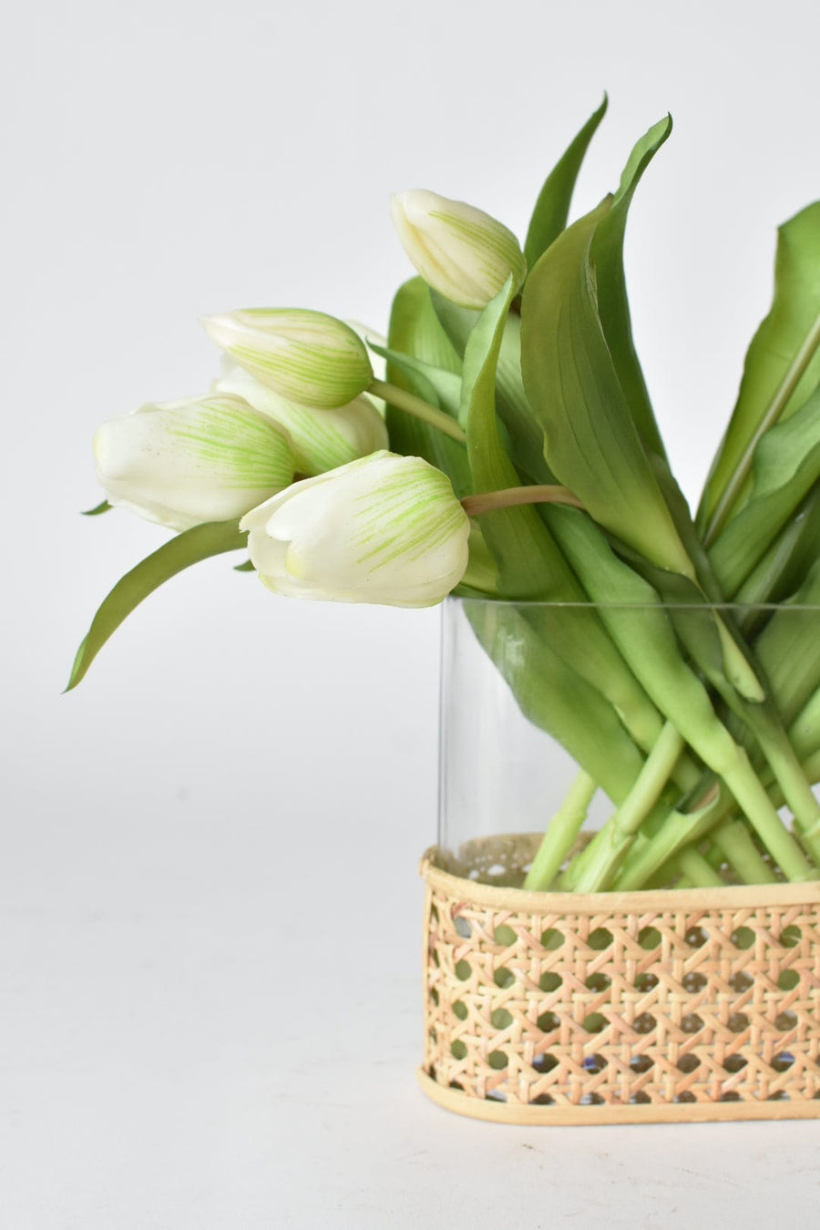 White Green Faux Tulips Arrangement