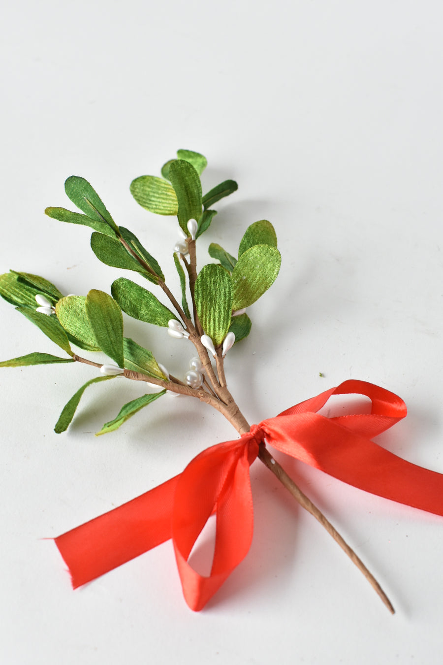 10.5" Faux Mistletoe with Ribbon