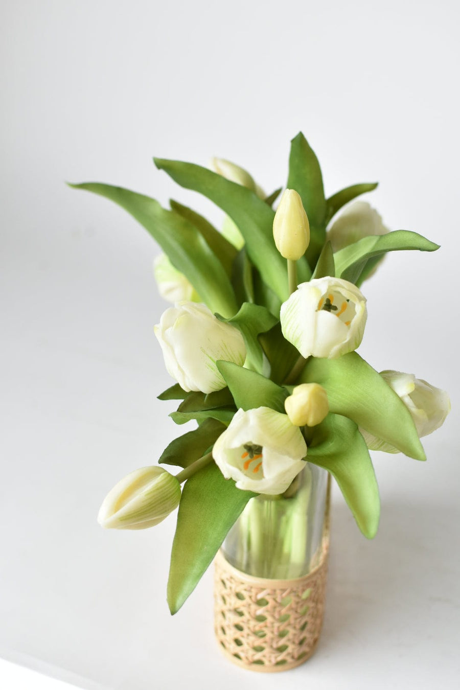 White Green Faux Tulips Arrangement