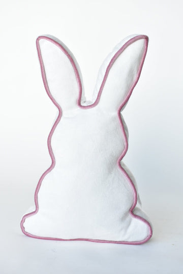 12.2" White Bunny Pillow w/Contrast Pink Welt - Front Facing