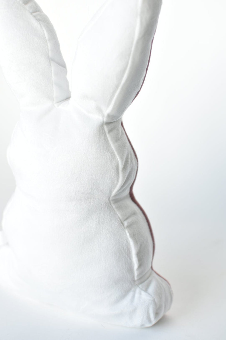 12.2" White Bunny Pillow w/Contrast Pink Welt - Front Facing