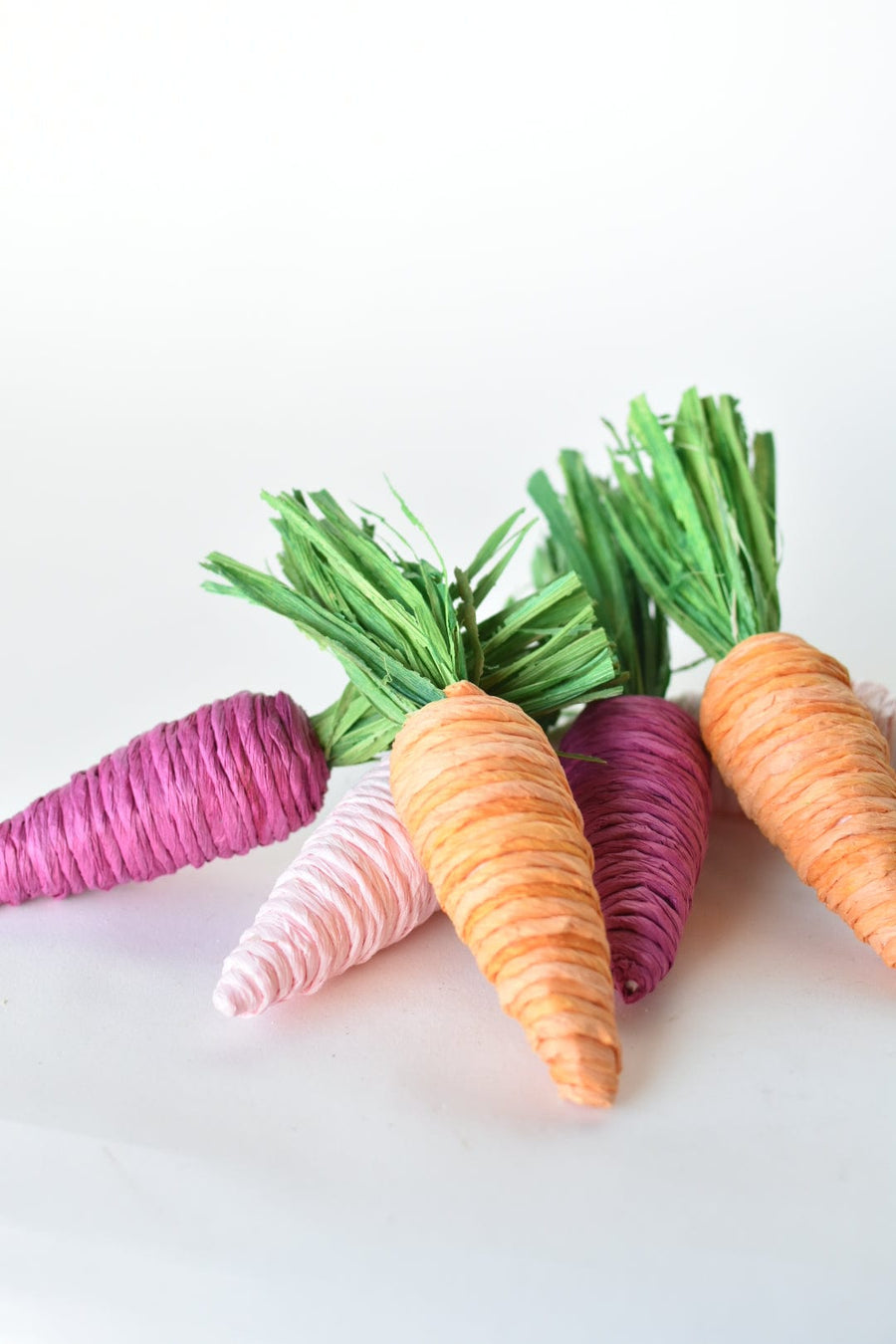 Set of 6 x 7" Pink, Fuchsia, and Orange Raffia Jute Carrots