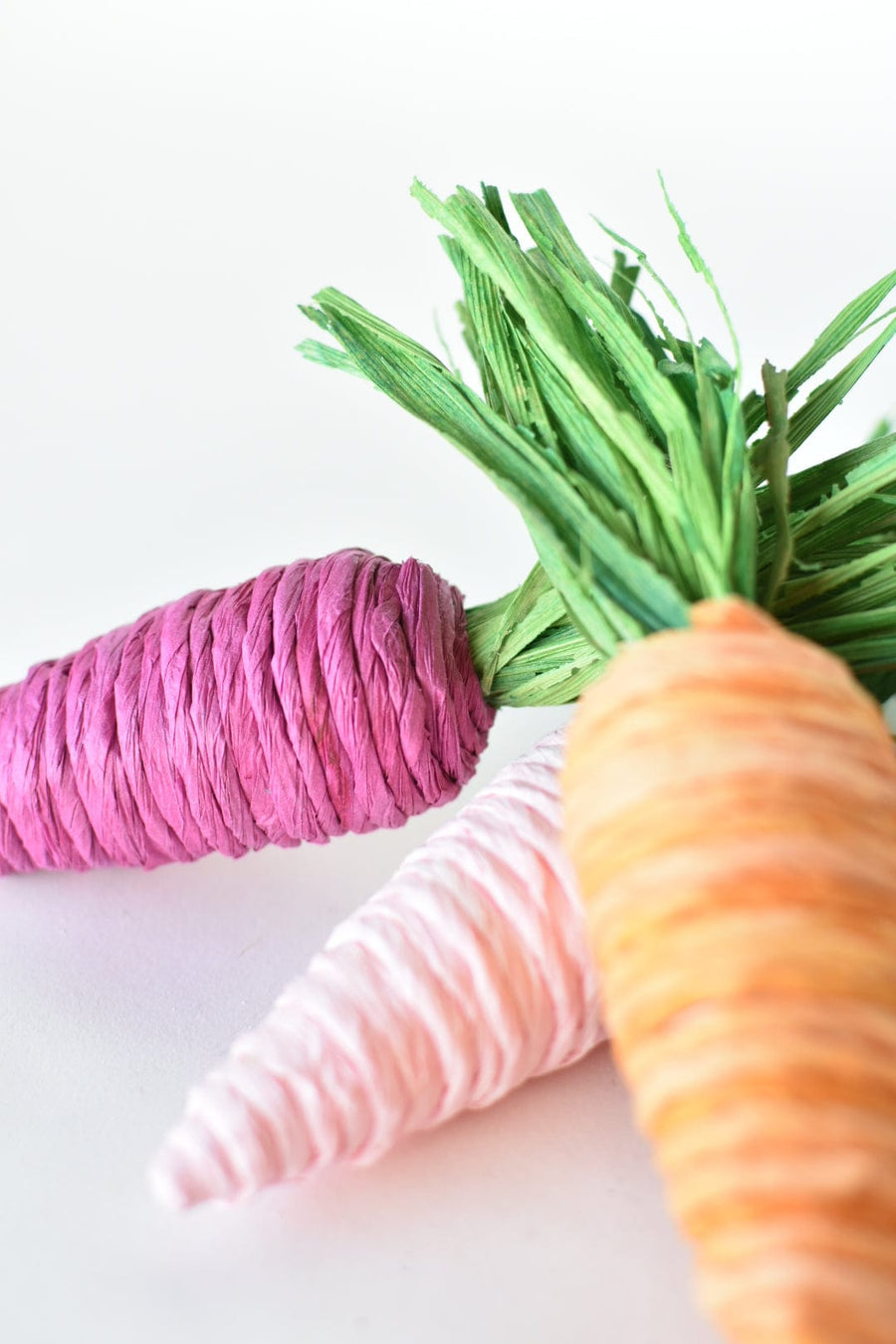 Set of 6 x 7" Pink, Fuchsia, and Orange Raffia Jute Carrots