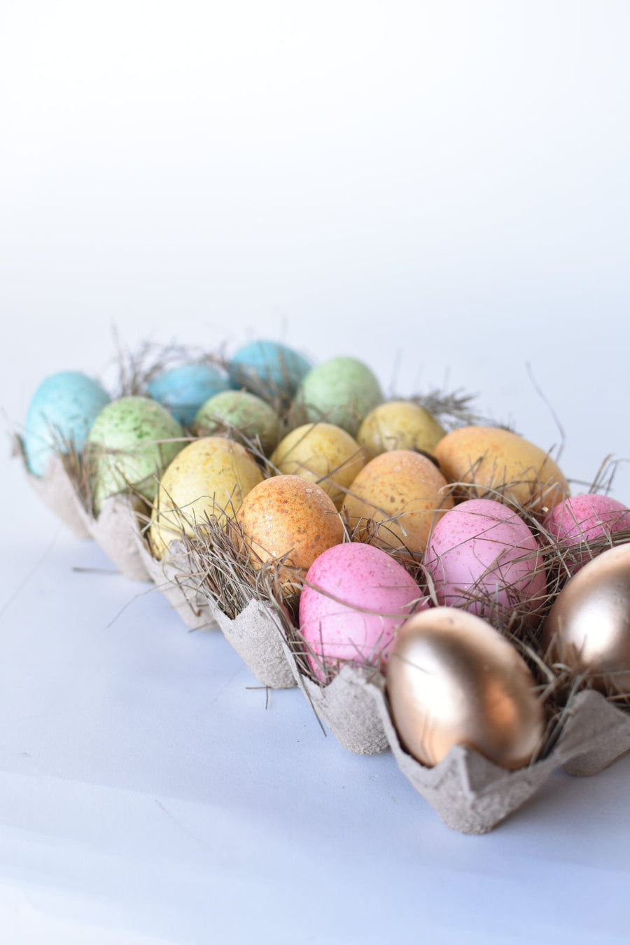 Set of 18 Rainbow Gold Speckled Faux Eggs In Crate