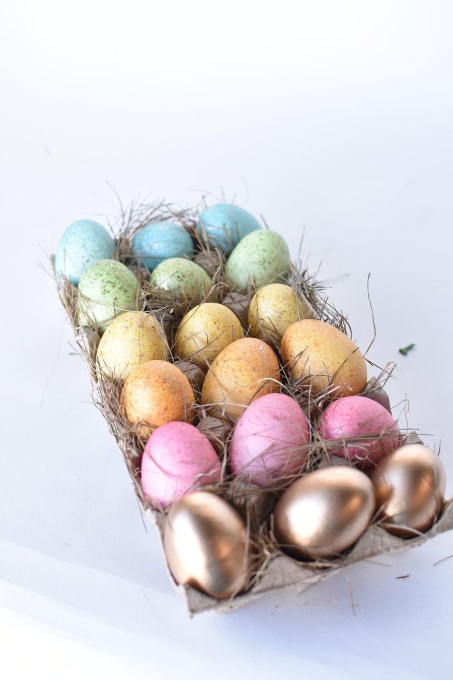 Set of 18 Rainbow Gold Speckled Faux Eggs In Crate