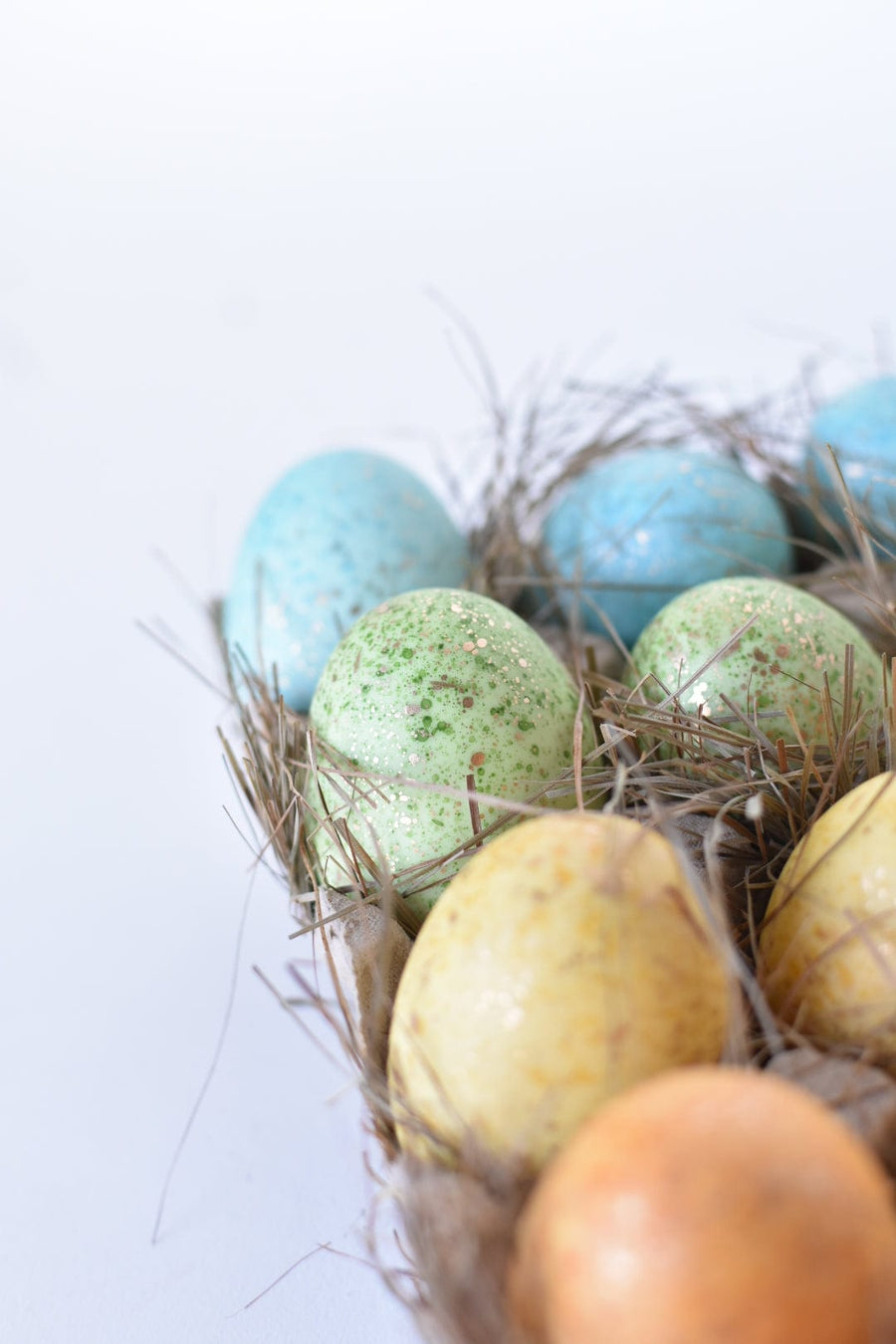 Set of 18 Rainbow Gold Speckled Faux Eggs In Crate