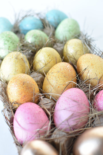 Set of 18 Rainbow Gold Speckled Faux Eggs In Crate