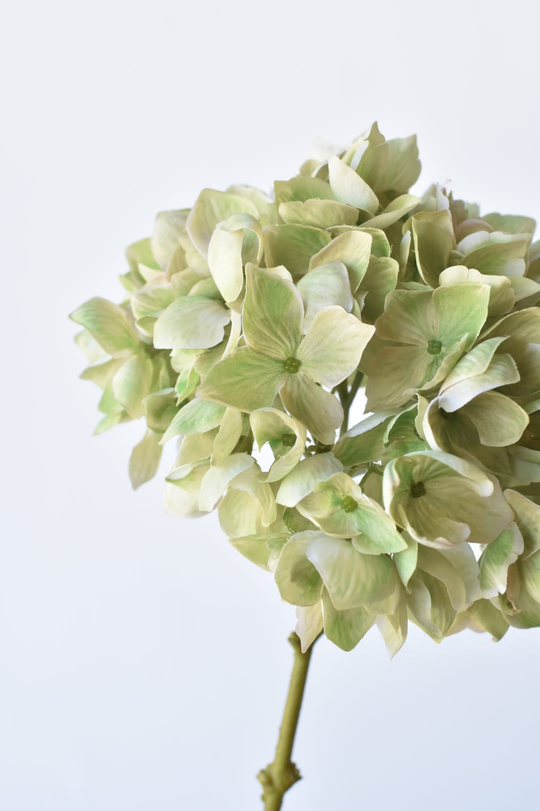 19" Faux Hydrangea Stem Shades of Green