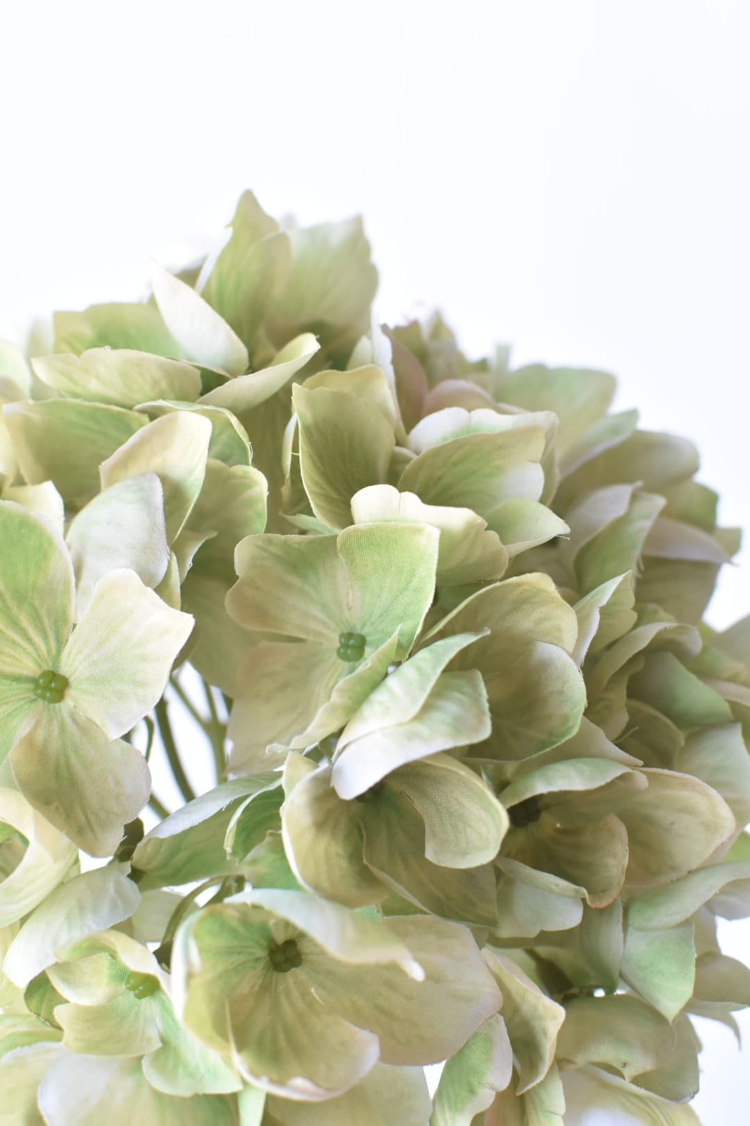 19" Faux Hydrangea Stem Shades of Green