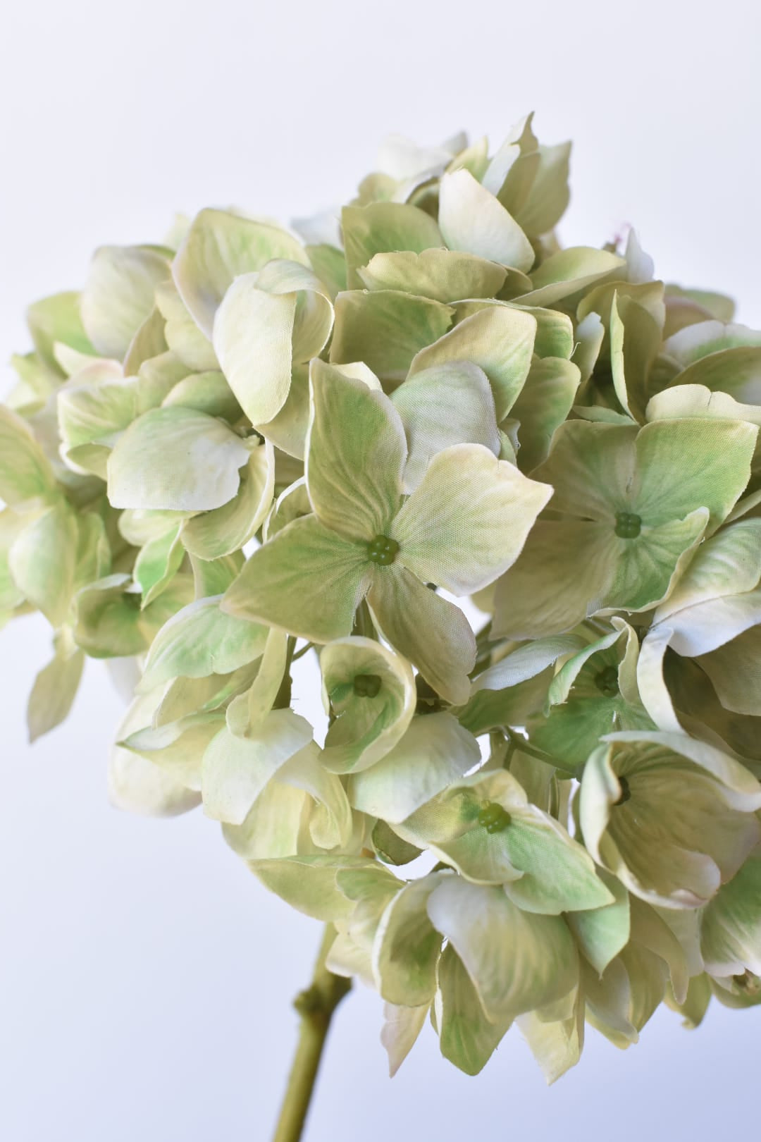 19" Faux Hydrangea Stem Shades of Green