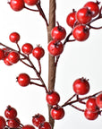 Glossy red faux berries on paper-wrapped wired stems