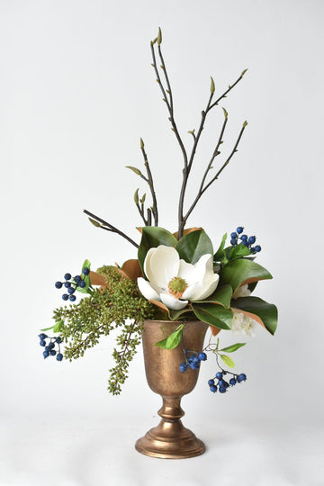Magnolia/Hydrangea Arrangement in Gold Urn