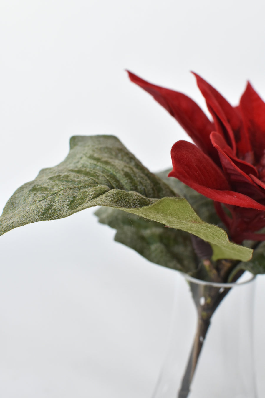 Faux Red Poinsettia in Glass Vase w/Faux Water