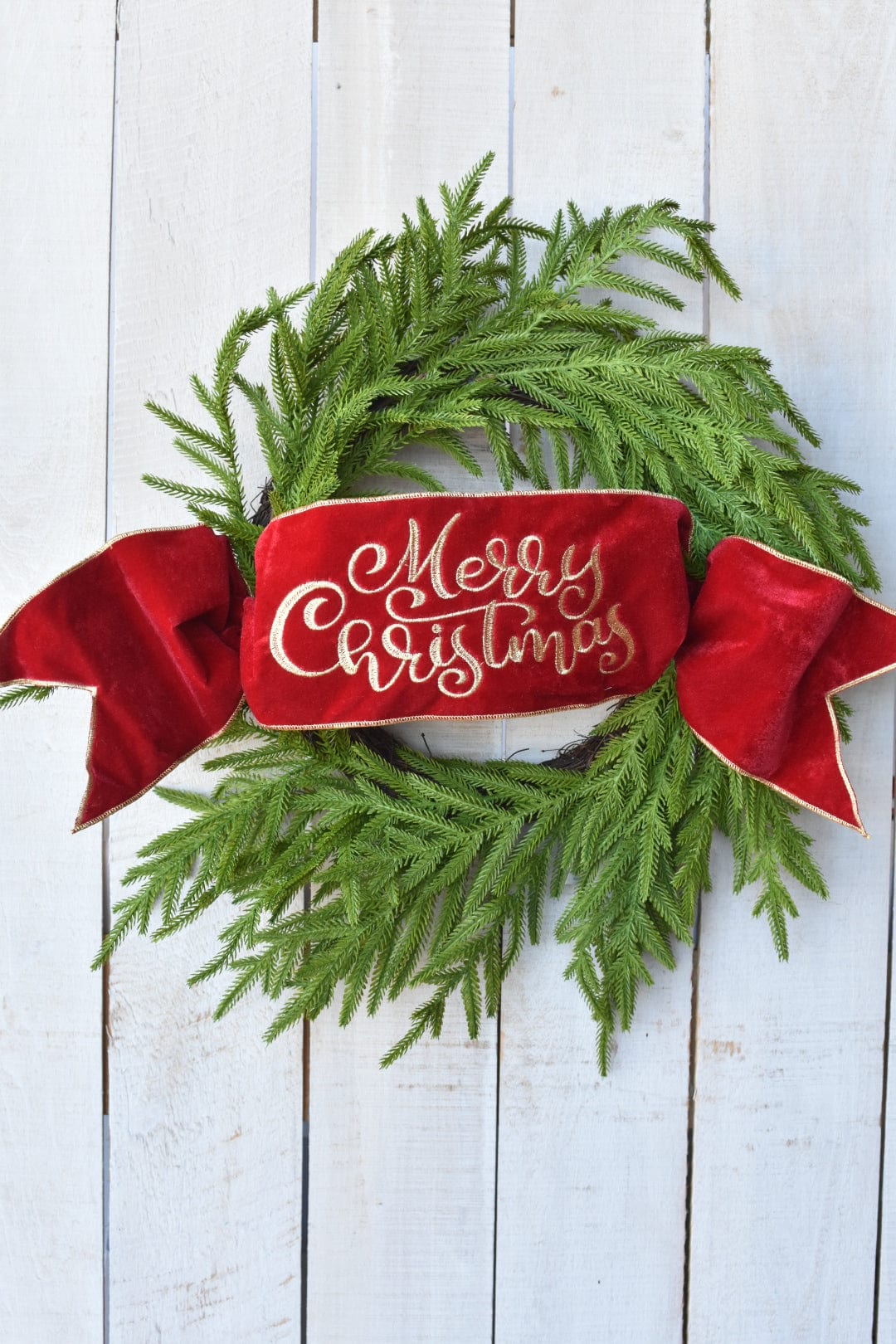 6"x44" Deep Red Velvet "Merry Christmas" Embroidered Sash