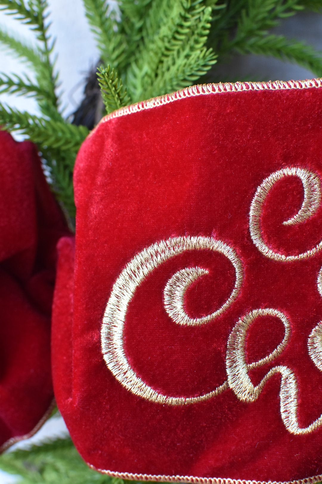 6"x44" Deep Red Velvet "Merry Christmas" Embroidered Sash