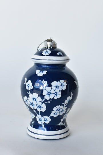 7" Glass Blue Ginger Jar Ornament