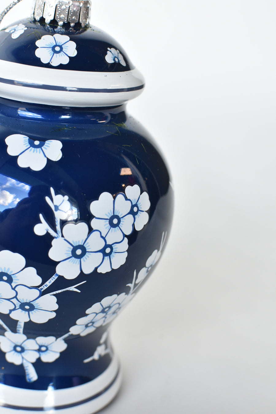 7" Glass Blue Ginger Jar Ornament