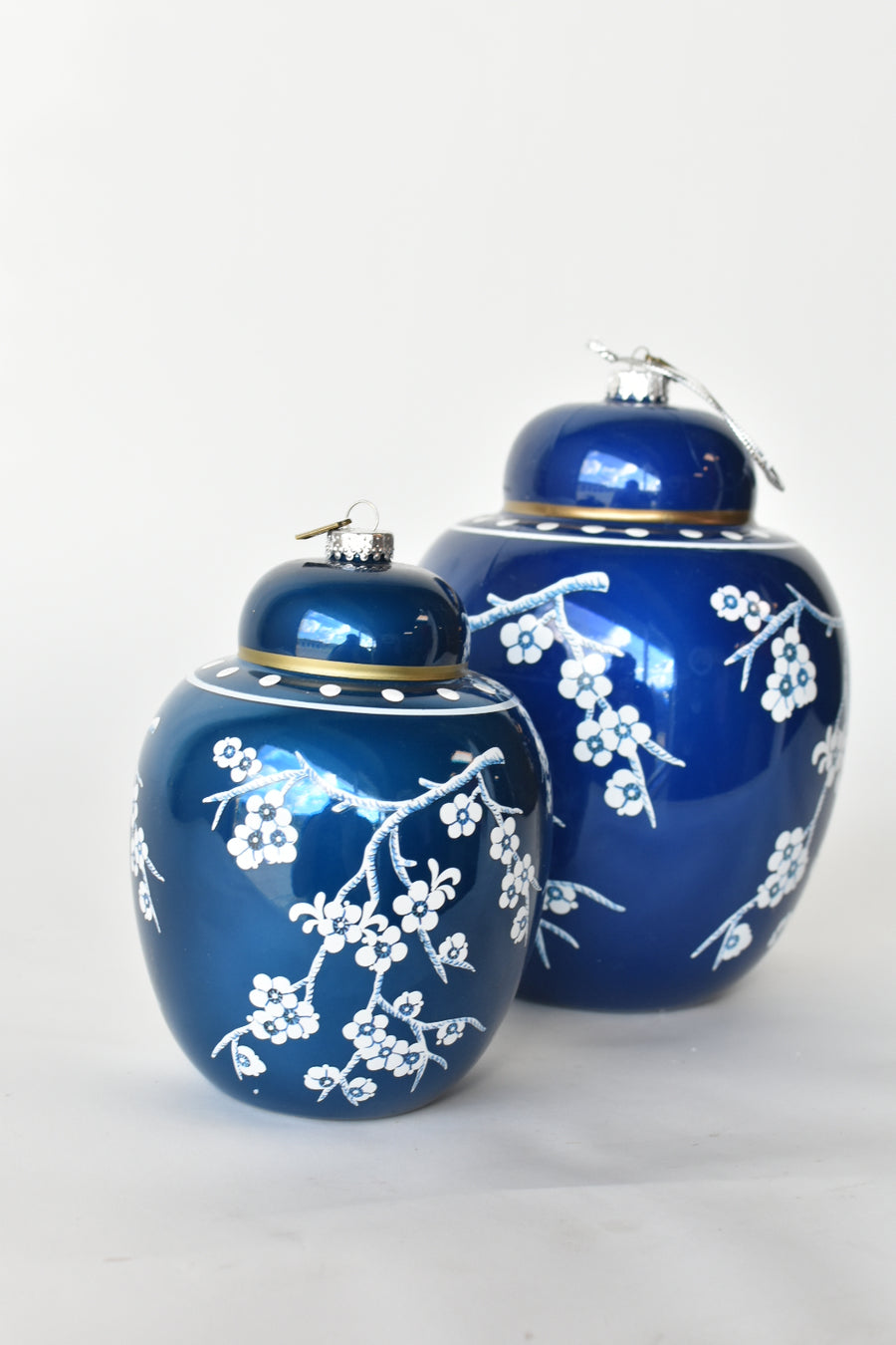 6.5" Glass Blue Ginger Jar Ornament with Gold Detail