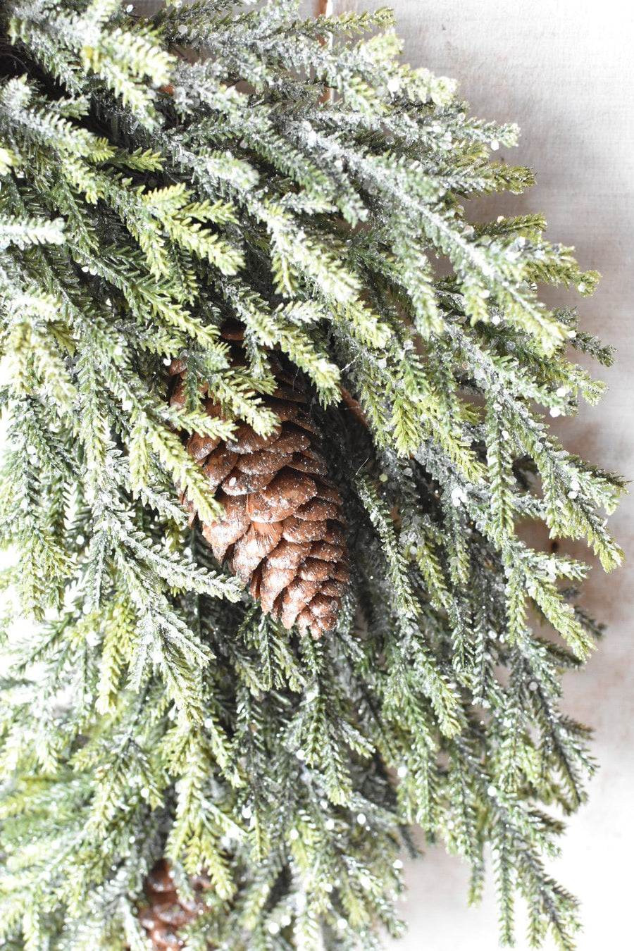 24" Glittered Faux Pine Wreath With Faux Pinecones