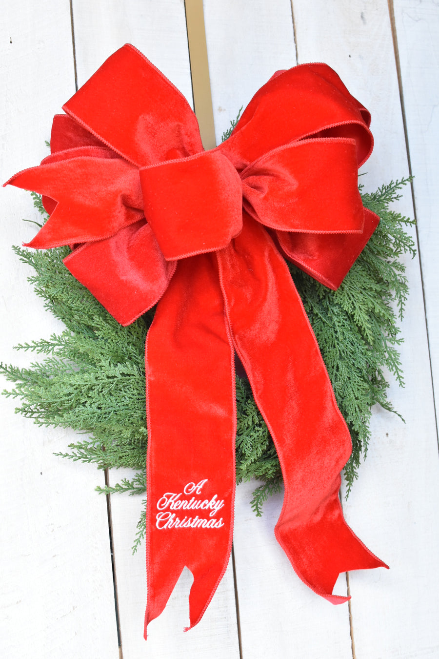 "A Kentucky Christmas" Embroidered Red Velvet Hand Tied Bow