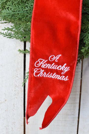 "A Kentucky Christmas" Embroidered Red Velvet Hand Tied Bow