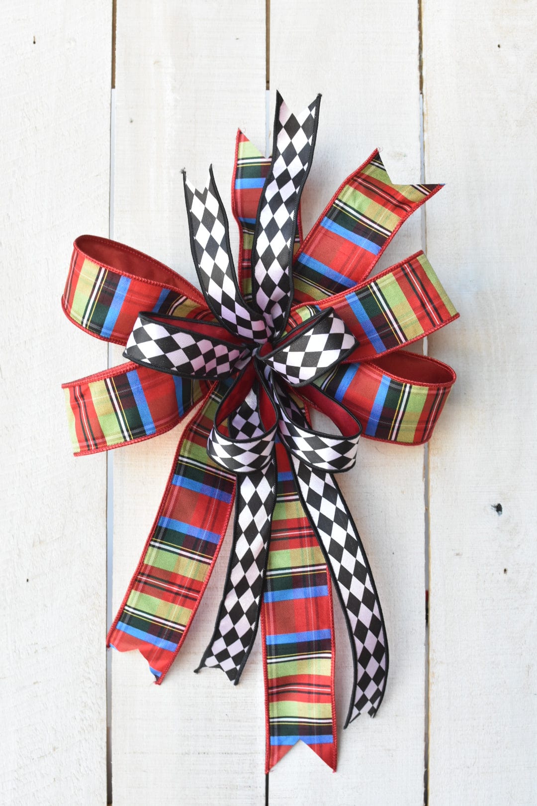 Multicolor Plaid with Harlequin Contrast Bow