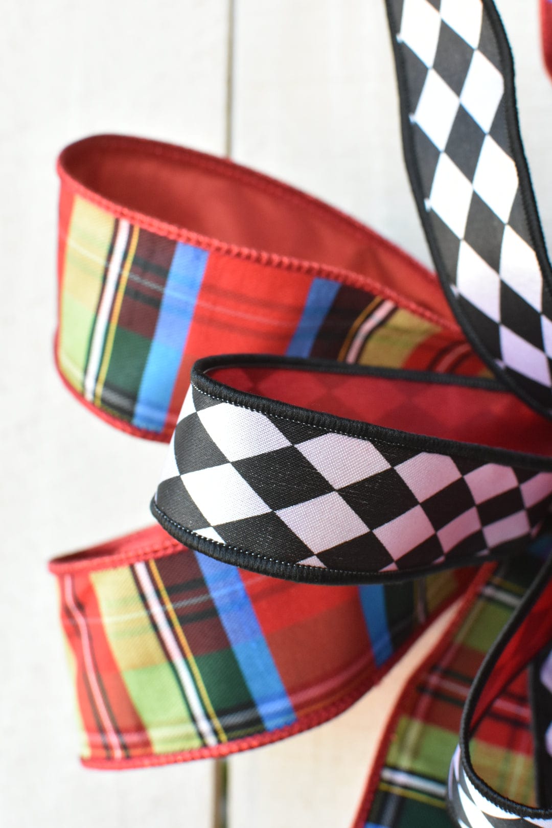 Multicolor Plaid with Harlequin Contrast Bow