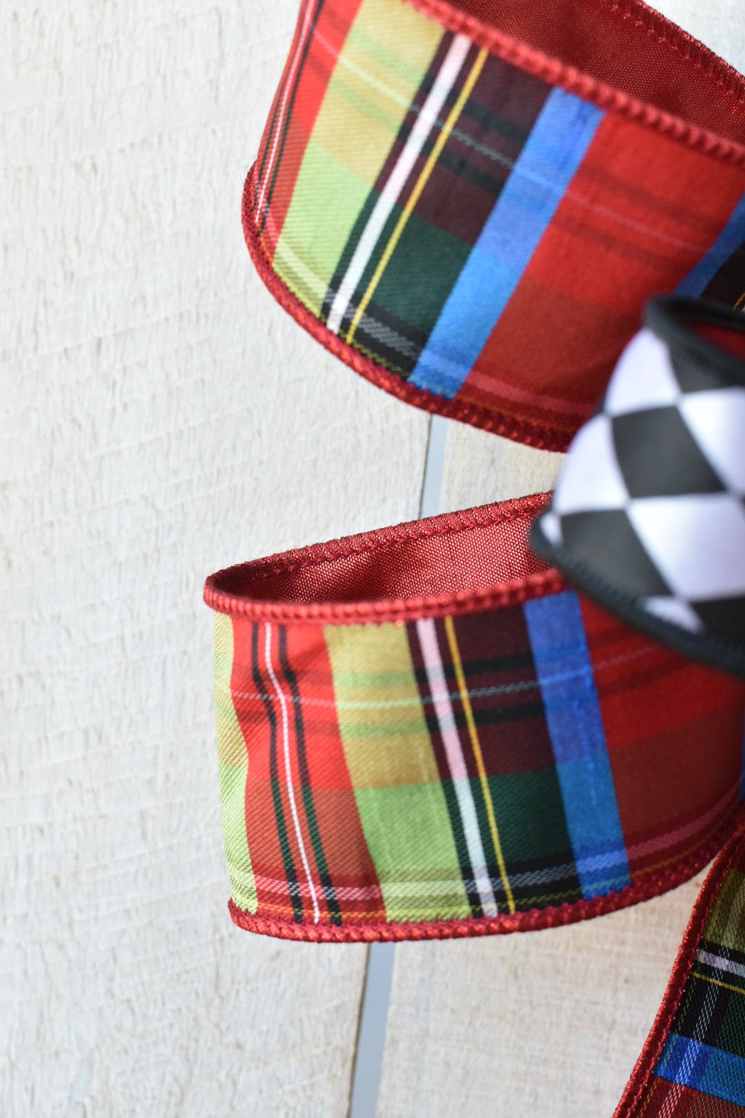 Multicolor Plaid with Harlequin Contrast Bow