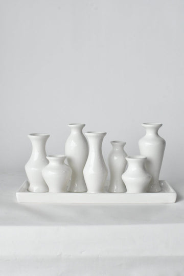 Rectangular White Ceramic Bud Vases on Base