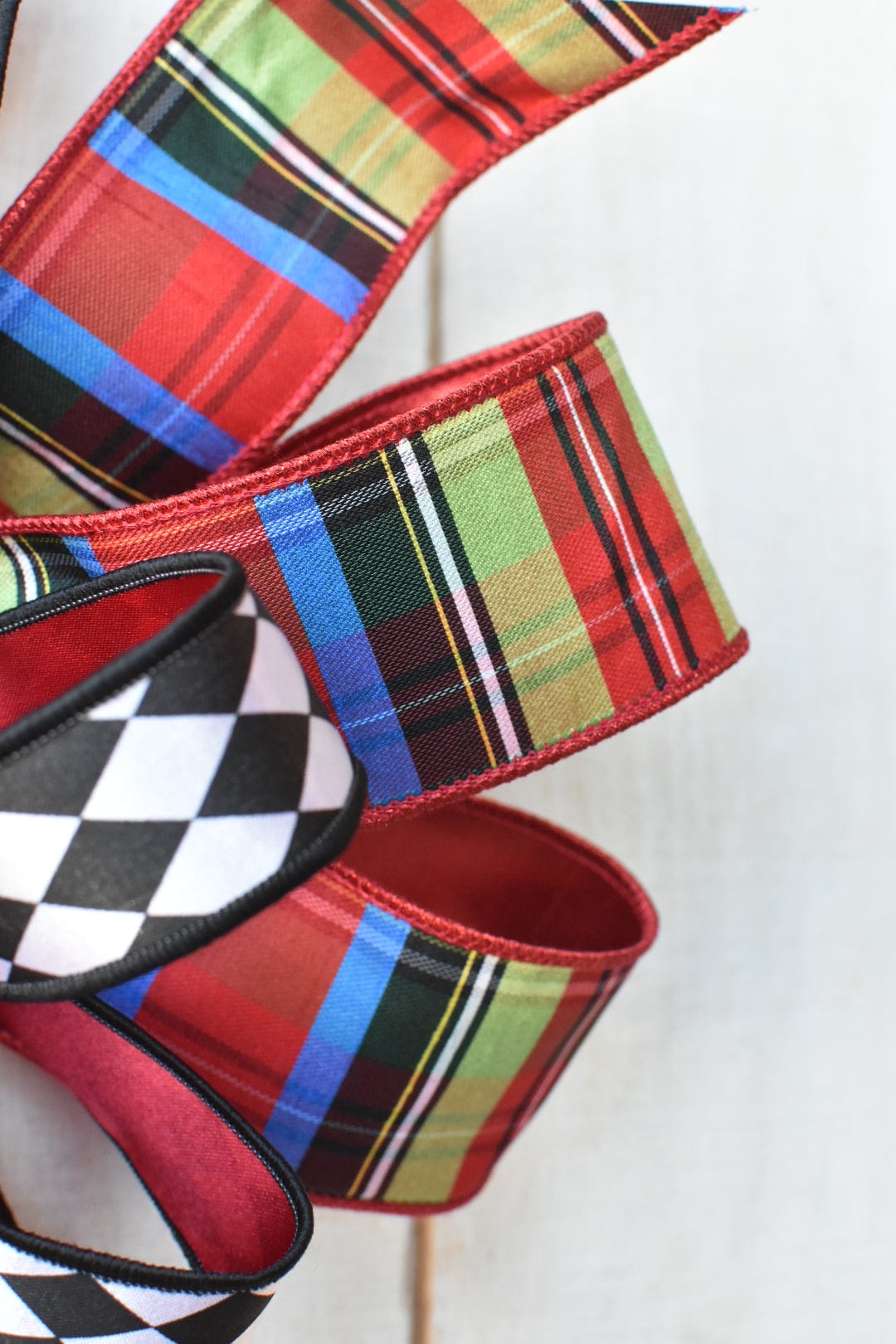 Multicolor Plaid with Harlequin Contrast Bow