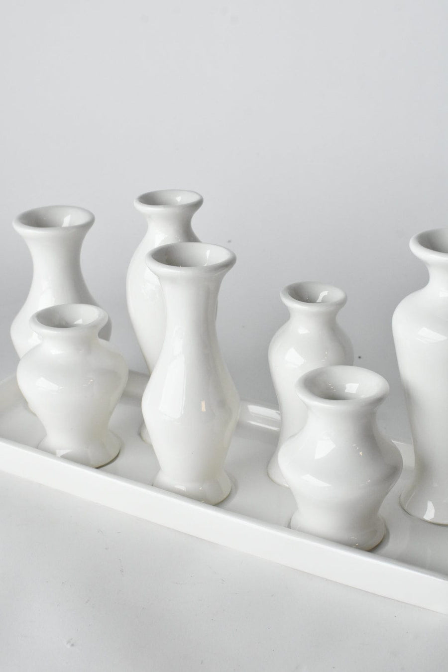 Rectangular White Ceramic Bud Vases on Base