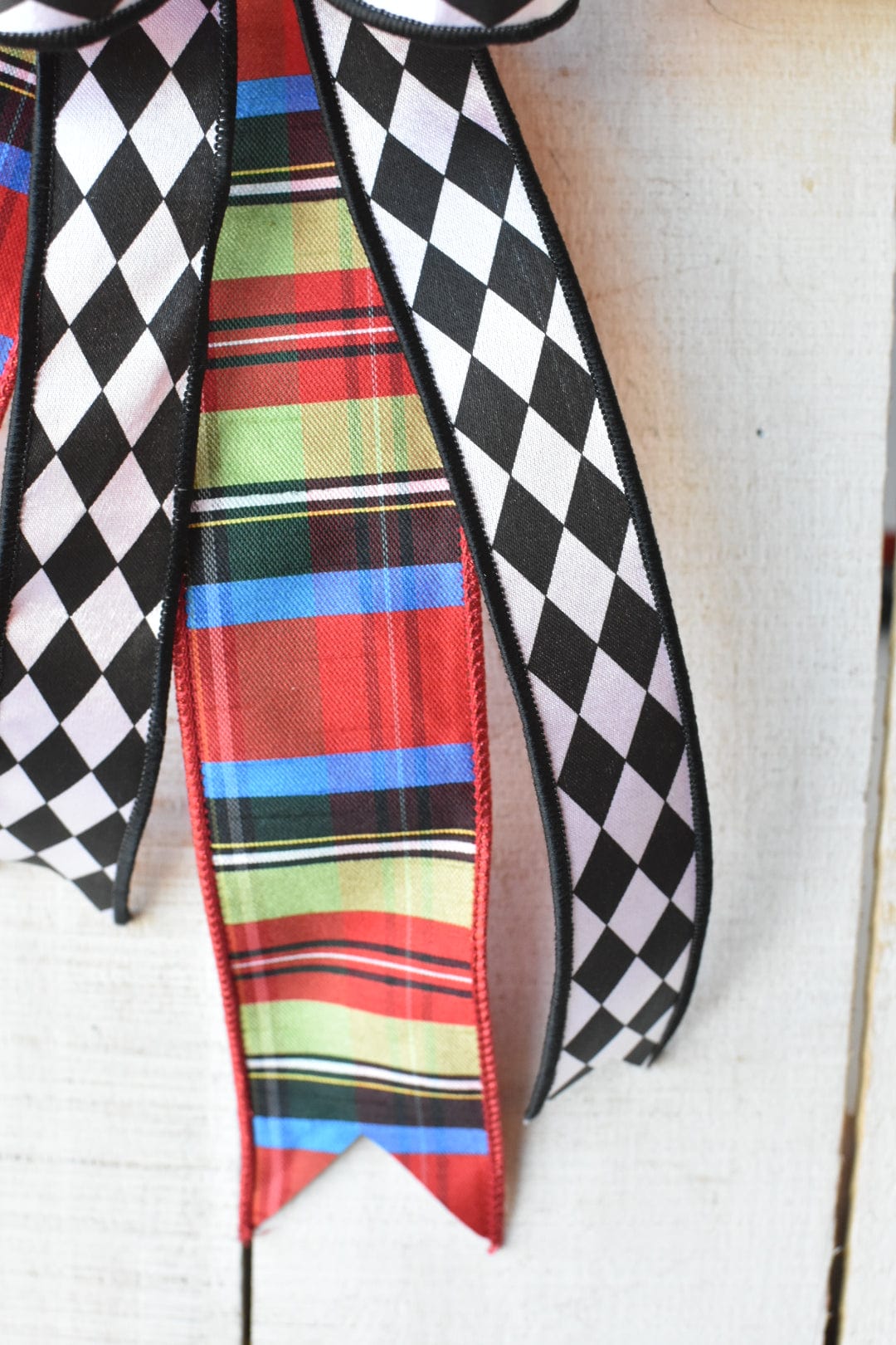 Multicolor Plaid with Harlequin Contrast Bow