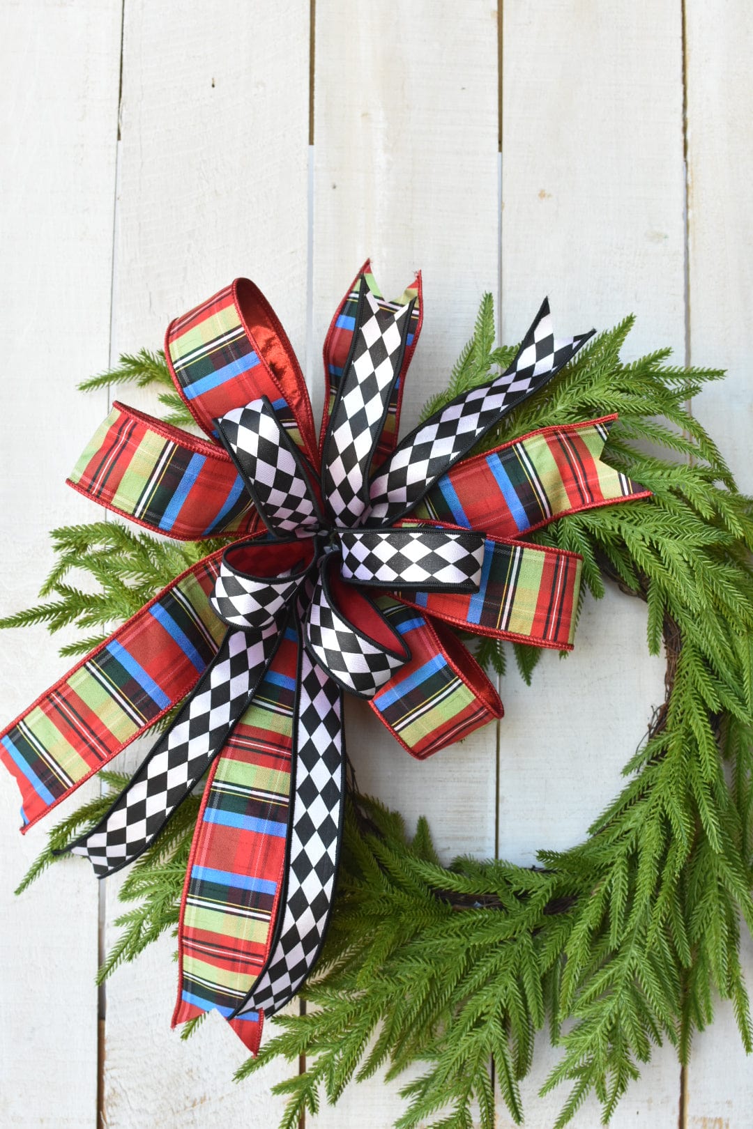 Multicolor Plaid with Harlequin Contrast Bow