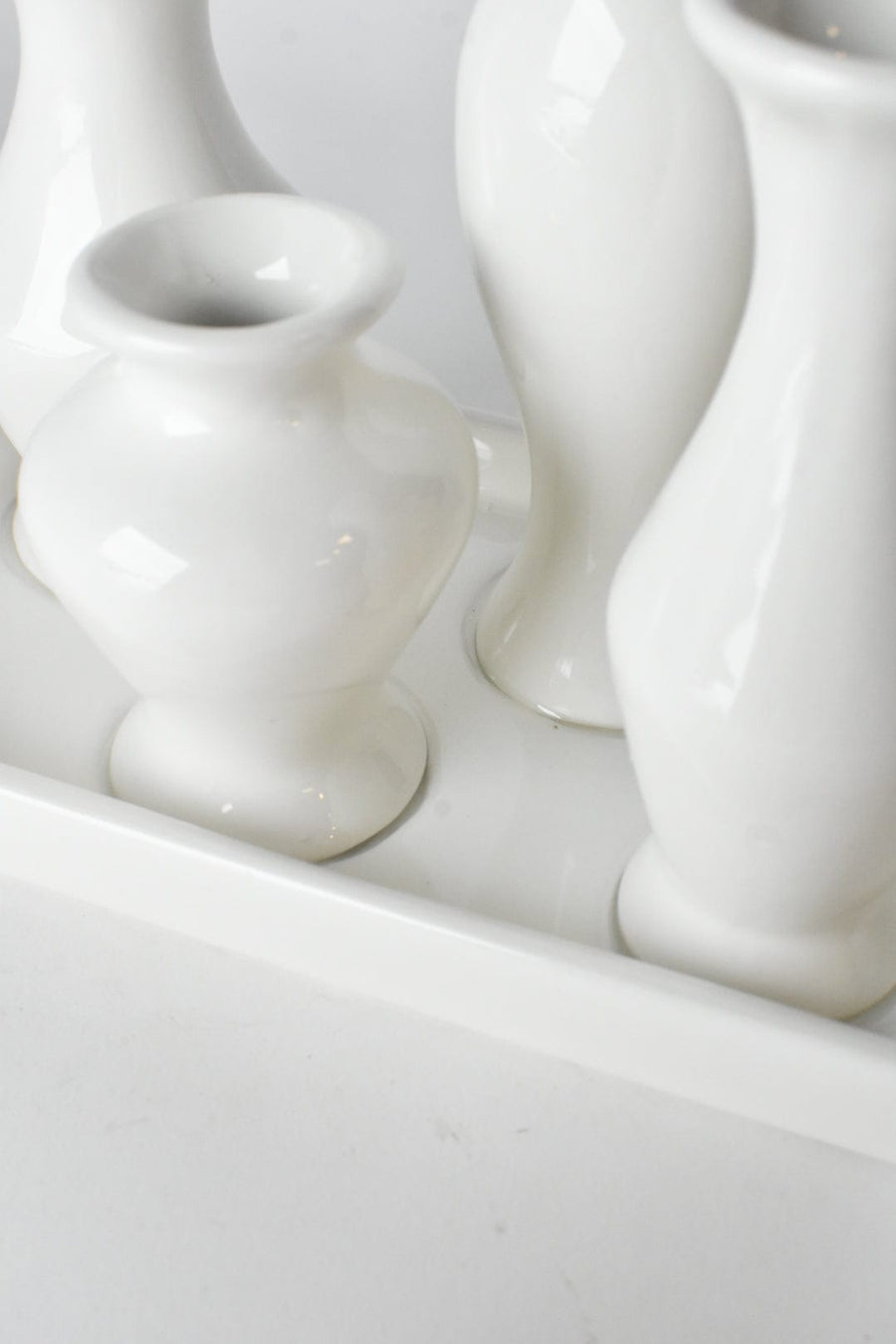 Rectangular White Ceramic Bud Vases on Base