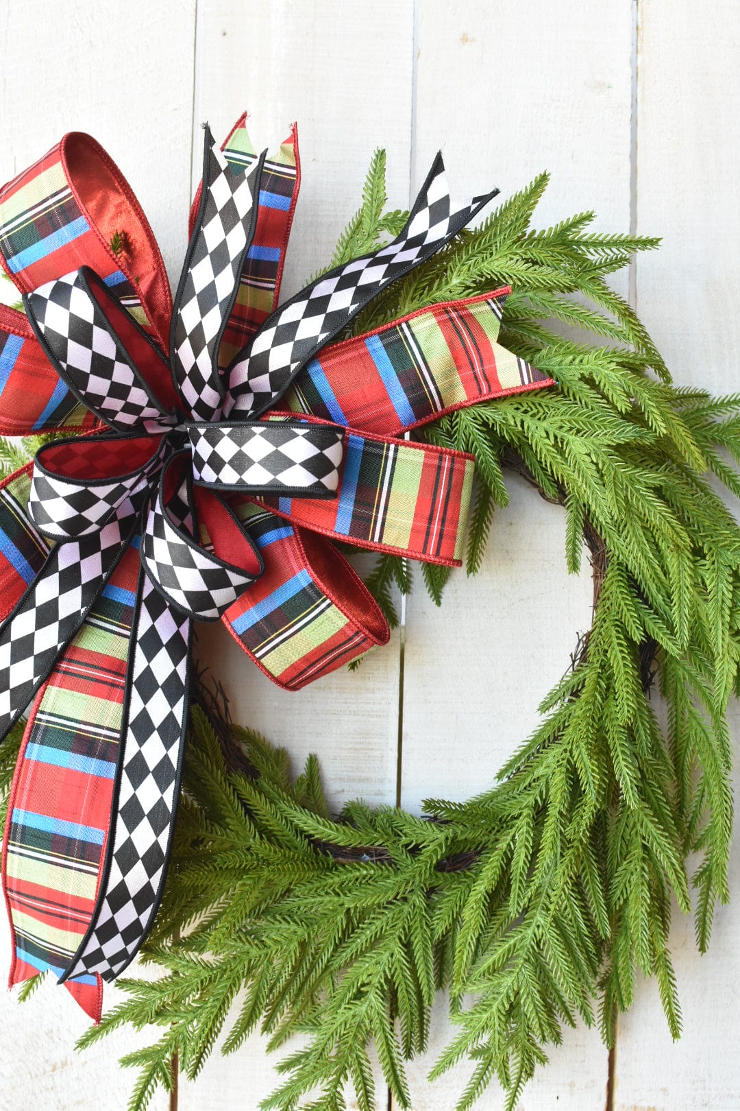 Multicolor Plaid with Harlequin Contrast Bow