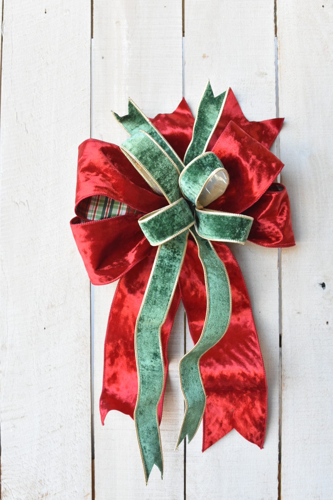 Red and Green Velvet with Plaid Back Bow