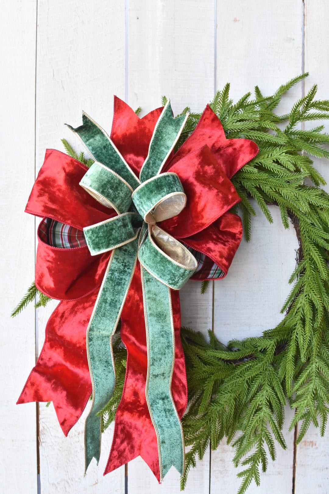 Red and Green Velvet with Plaid Back Bow