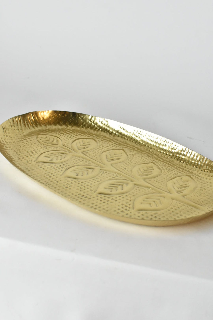 13" Hammered Brass Finish Oval Tray