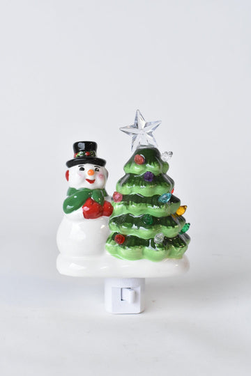 Hand Painted Ceramic Snowman and Tree Nightlight