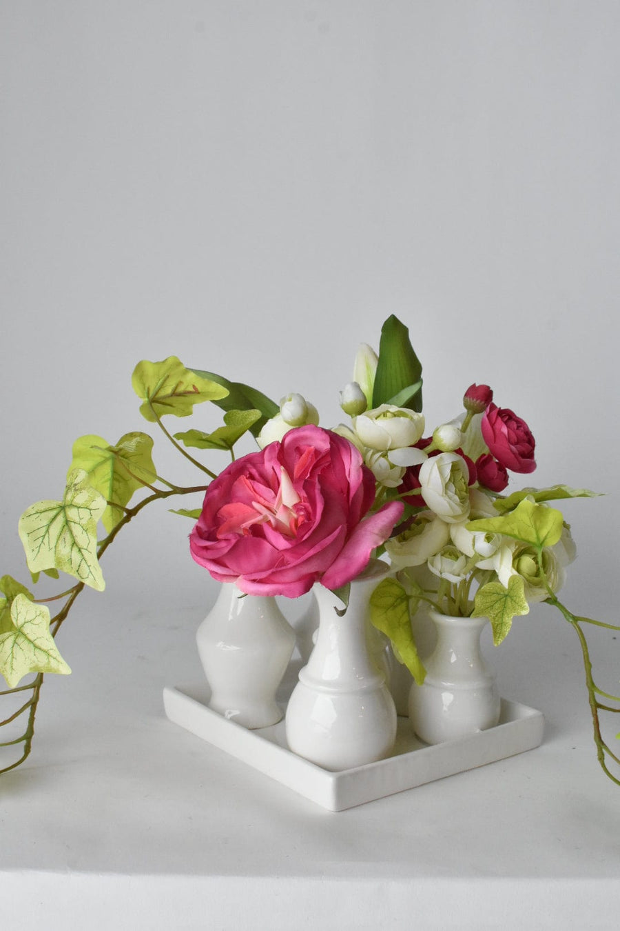 Rectangular White Ceramic Bud Vases on Base