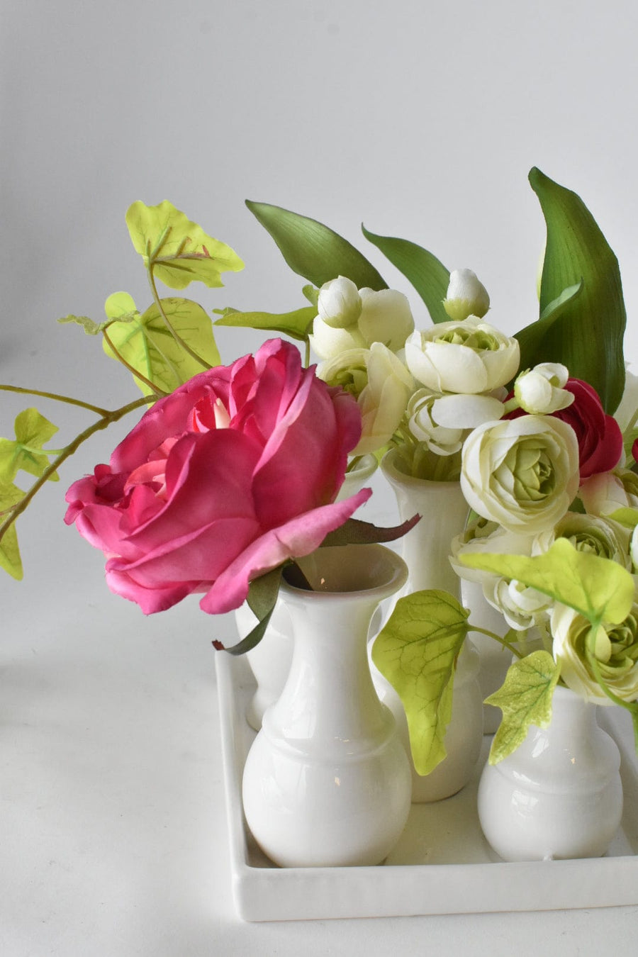 Rectangular White Ceramic Bud Vases on Base