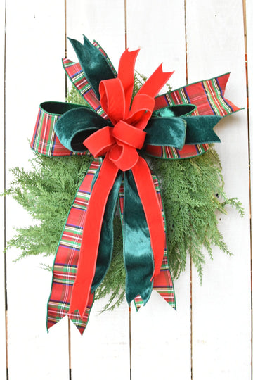 Red Tartan w/Dark Green Velvet Bow