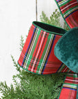 Red Tartan w/Dark Green Velvet Bow