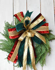 Red Green Gold Jeweled Ribbon Bow