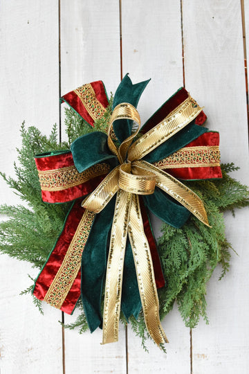 Red Green Gold Jeweled Ribbon Bow