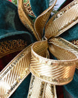 Red Green Gold Jeweled Ribbon Bow