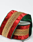 4" Red Green Jeweled Ribbon with Green Lame Back