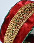 4" Red Green Jeweled Ribbon with Green Lame Back