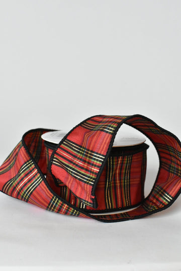 2.5" Red Burgh Plaid Faux Dupioni Ribbon