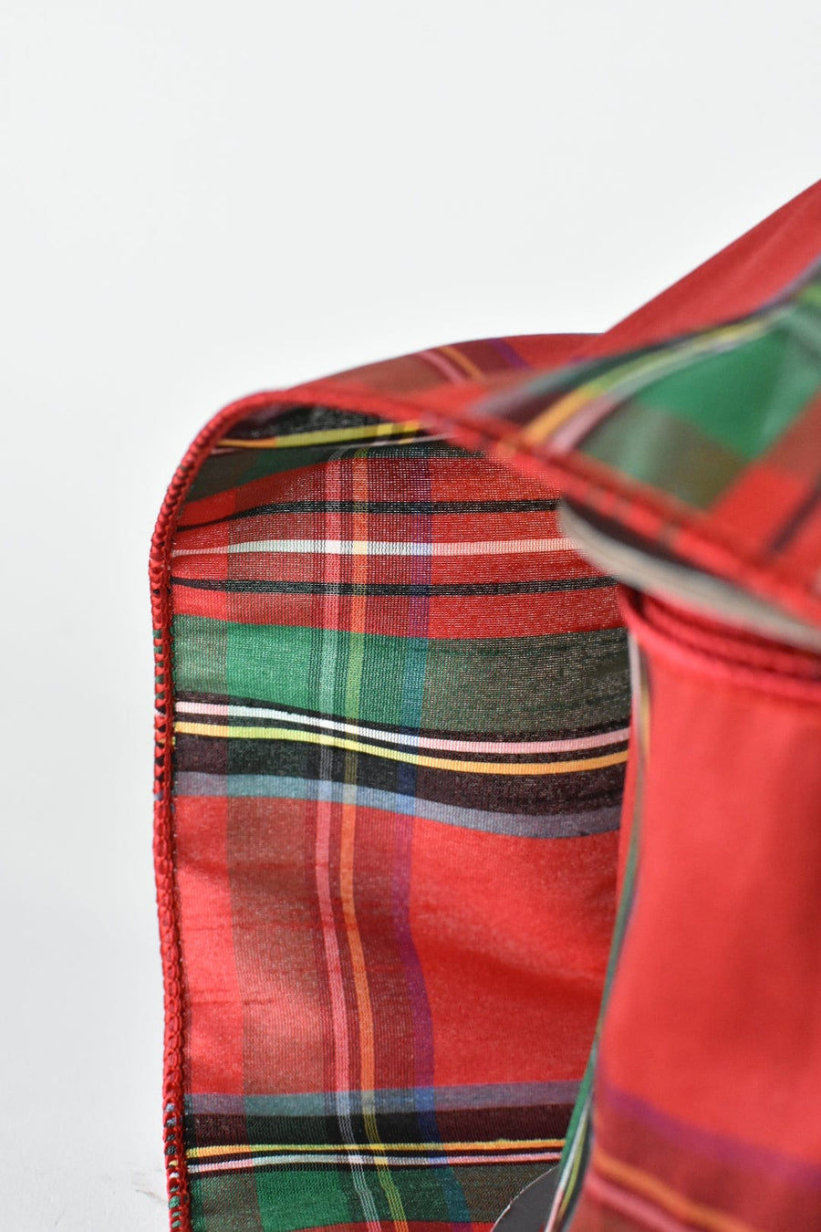 4" Red and Multicolor Tartan Faux Dupioni Ribbon